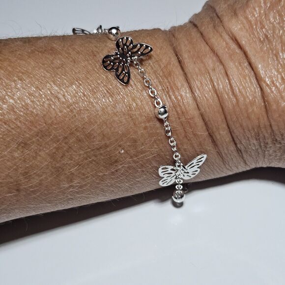 Womens Silver Tone Filigree Butterfly Ankle Bracelet Anklet 8.5 - 11" - Picture 5 of 15